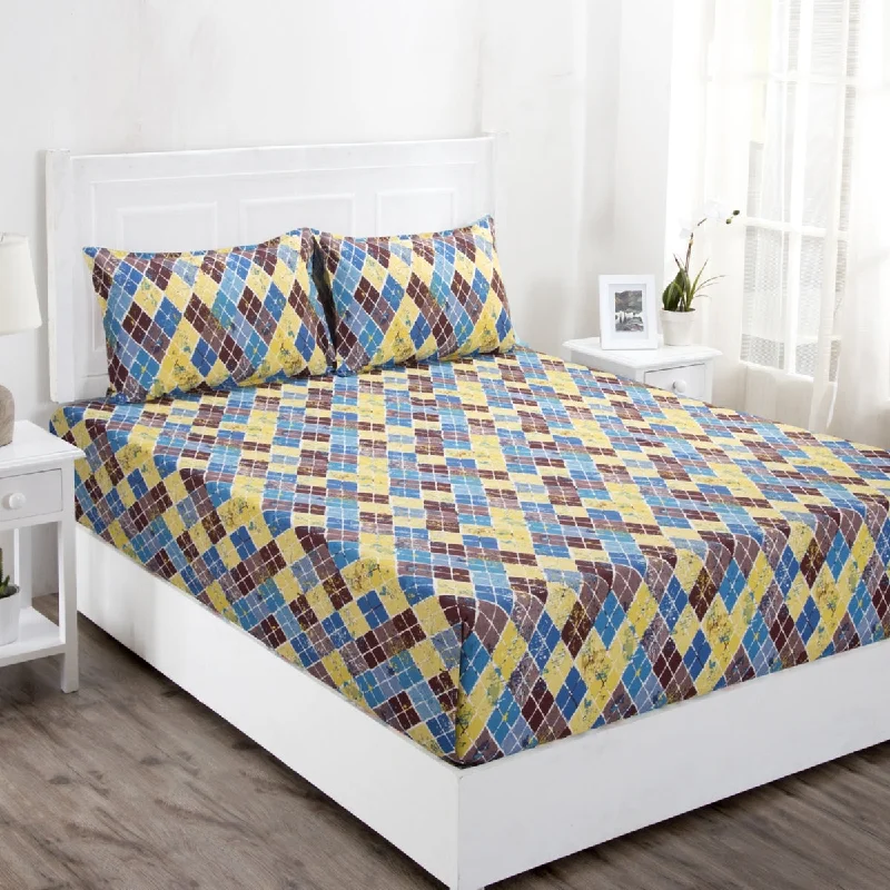 Jersey - Knit Sheets for a Comfortable and Casual BedZephyr Antique Argyle Print Printed 144TC 100% Cotton Multi Bright Bed Sheet