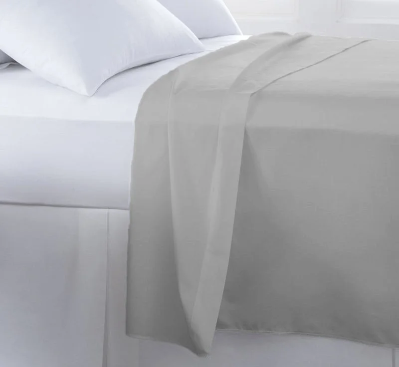 Queen - Size Sheet Sets with a European Pillowcase Set200 Thread Count Cotton Rich Percale Flat Sheet - Light Grey