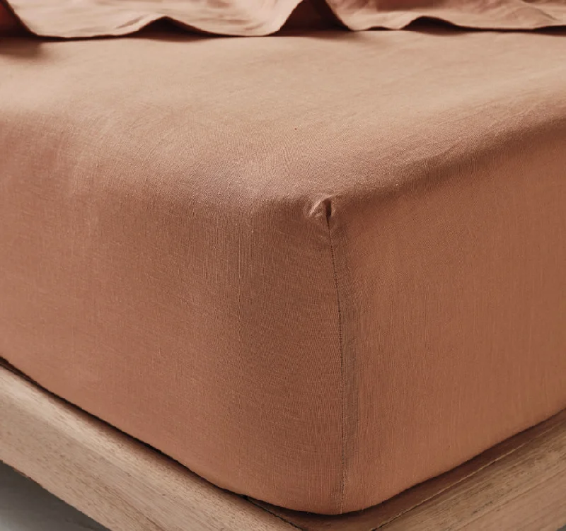 Polyester - Cotton Blend Sheets for Durability and ComfortNimes Linen Mega Fitted Sheet Range Clay