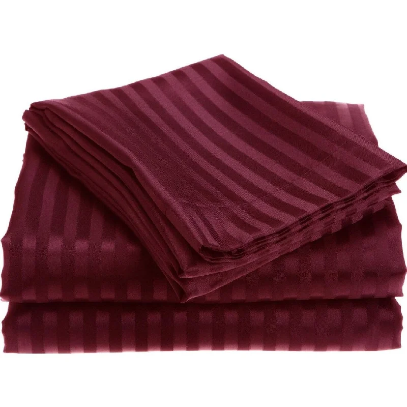 Jersey - Knit Sheets for a Comfortable and Casual Bed1800 Series Wrinckle Resistant 4 Piece Full Size Embossed Stripe Sheet Set - Burgundy