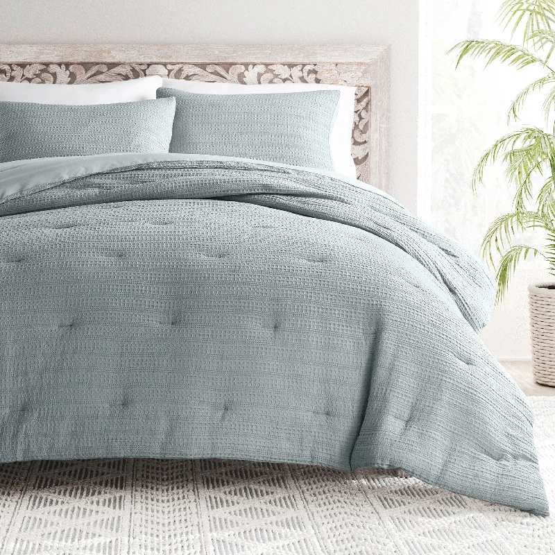 Silk - filled comforters for a luxurious and smooth touchAll Season Down-Alternative Waffle Textured Comforter Set