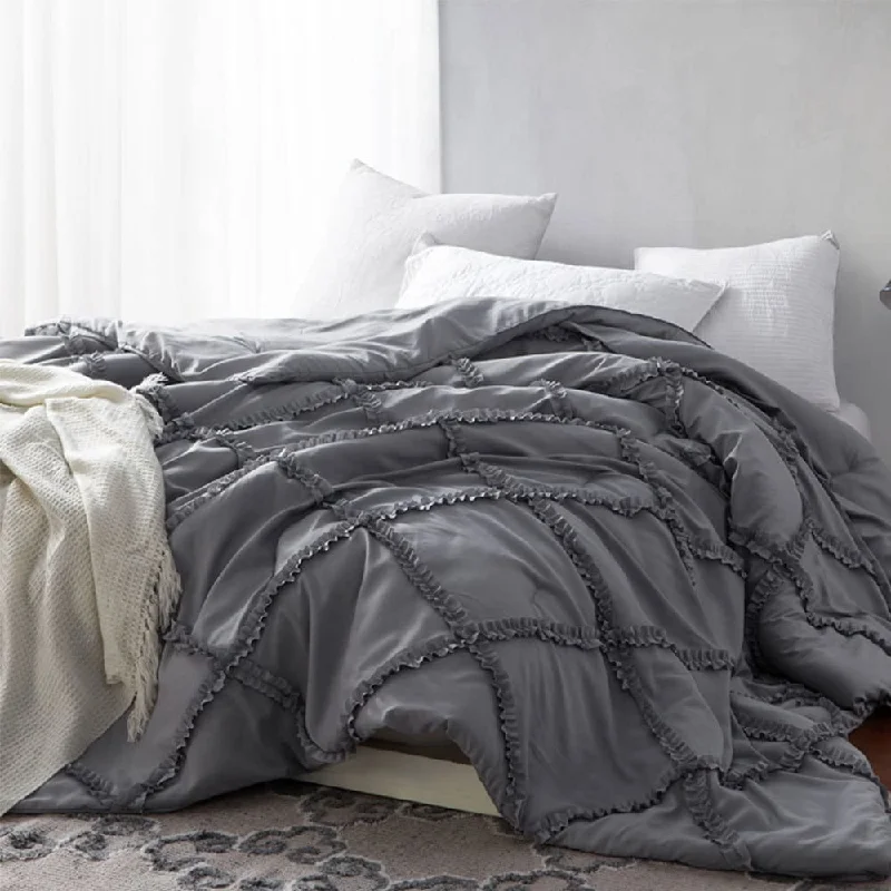 Goose down comforters known for their superior quality and insulationBYB Alloy Grey Gathered Ruffles Handcrafted Series Comforter (Shams Not Included)