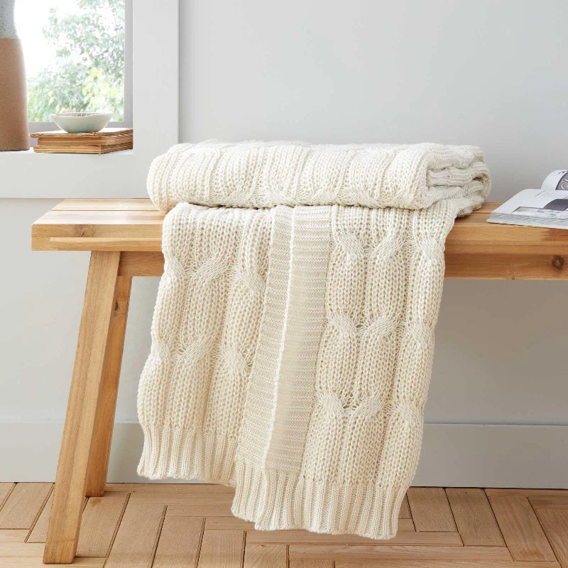 Rayon from bamboo blankets for a silky and breathable feelChunky Marl Knit Throw Cream