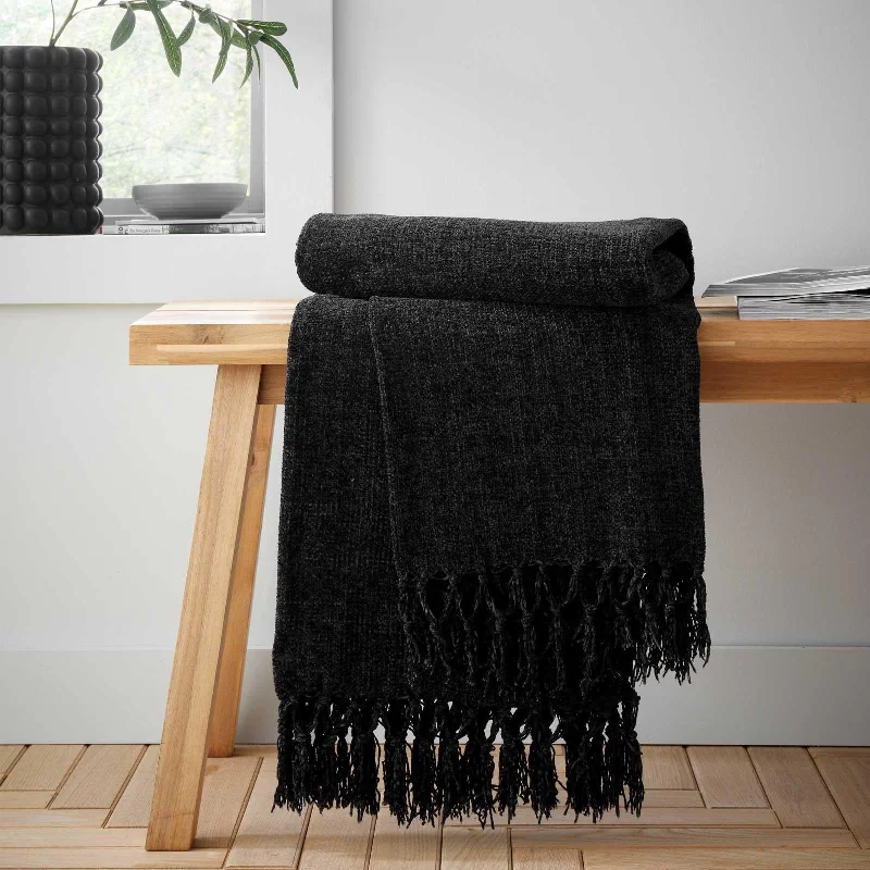 Silk blankets with a smooth and elegant touchWilson Plain Chenille Throw Black