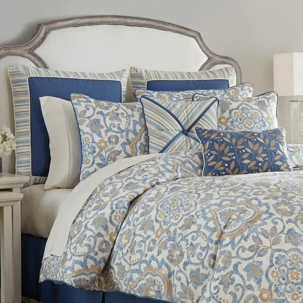 Goose down comforters known for their superior quality and insulationCopper Grove Asaka 4-piece Blue Damask Comforter Set