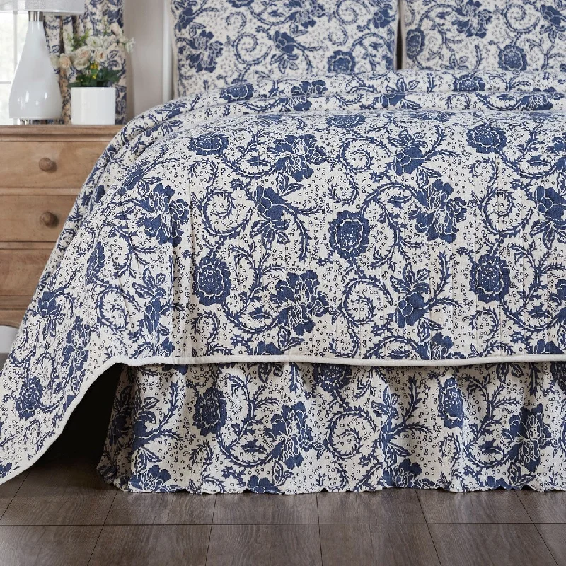 Bed skirts for beds with a leather - upholstered frameDorset Navy Floral King Bed Skirt 78x80x16