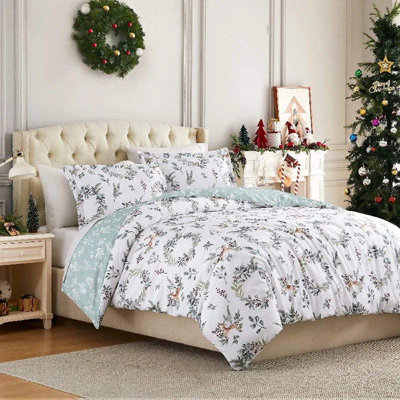 Goose down comforters known for their superior quality and insulationHappy Holidays Reversible Duvet Cover Set