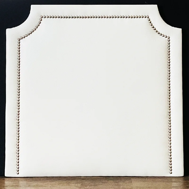 Bed skirts for beds with a solid - panel frameHeadboard - Silver Nailhead in White Faux Leather