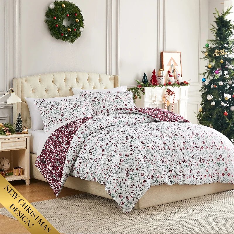 Bamboo - fiber - filled comforters with antibacterial and breathable qualitiesHoliday Harmony Reversible Duvet Cover Set