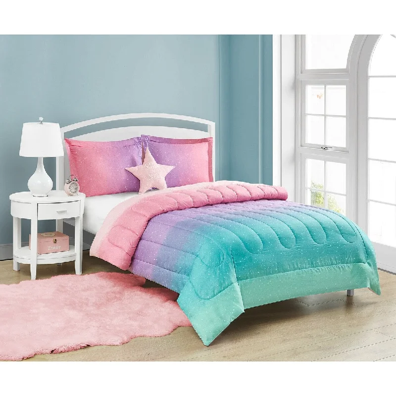 Cotton - filled comforters for a breathable and natural sleep experienceJada Celestial Ombre Pink/Purple/Aqua Soft Microfiber Comforter Set