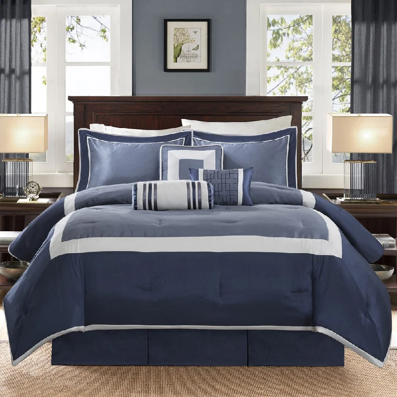 King - size comforters to fit large king - sized beds perfectlyMadison Park Abigail Navy Solid Pieced 7 Piece Comforter Set