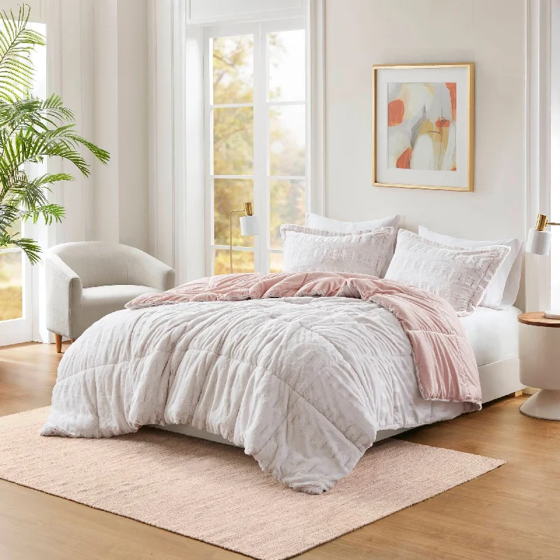 Microfiber - filled comforters that are lightweight and easy to care forMadison Park Margot Back Print Long Fur Comforter Set