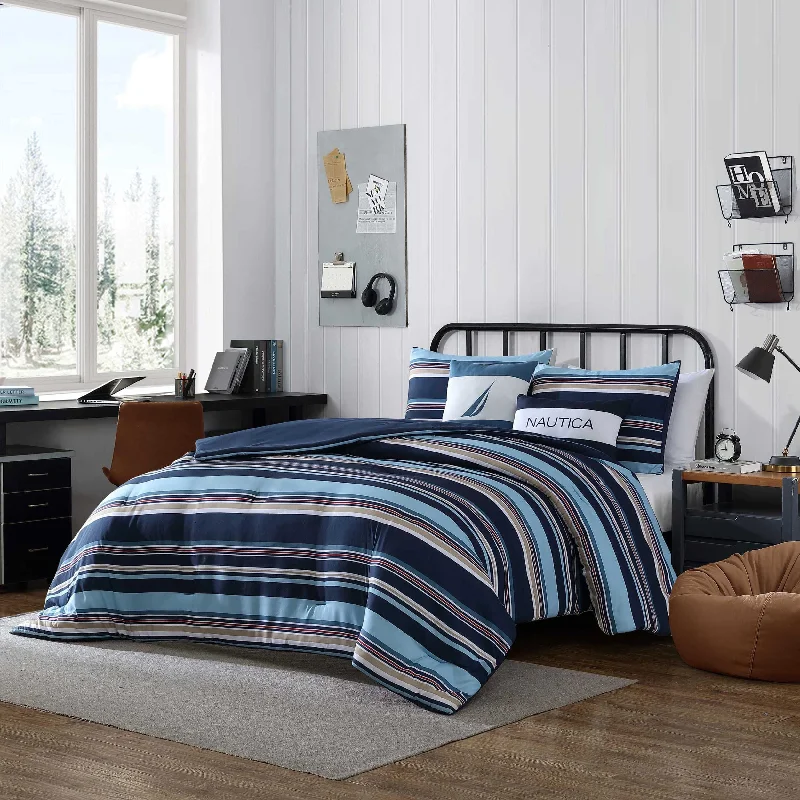 Microfiber - filled comforters that are lightweight and easy to care forNautica Colton Navy King Comforter & Sham Bonus Set