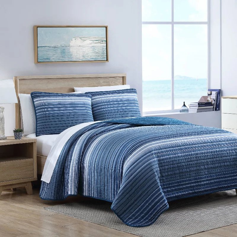 Duck down comforters with a softer feel and good warmth retentionNautica Coveside Blue King Quilt-Sham Set