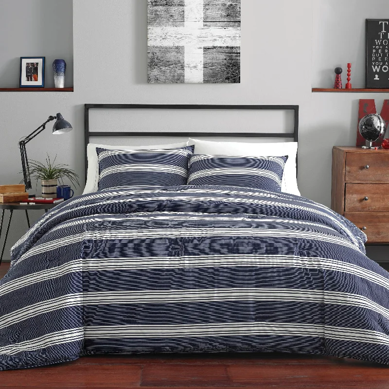 Microfiber - filled comforters that are lightweight and easy to care forNautica Craver Full/Queen Comforter & Sham Set In Navy