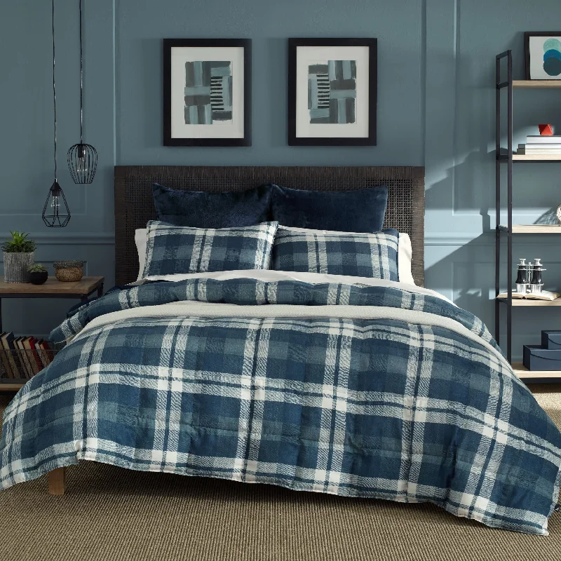 Duck down comforters with a softer feel and good warmth retentionNautica Crossview  Comforter & Sham Set In Navy Plaid