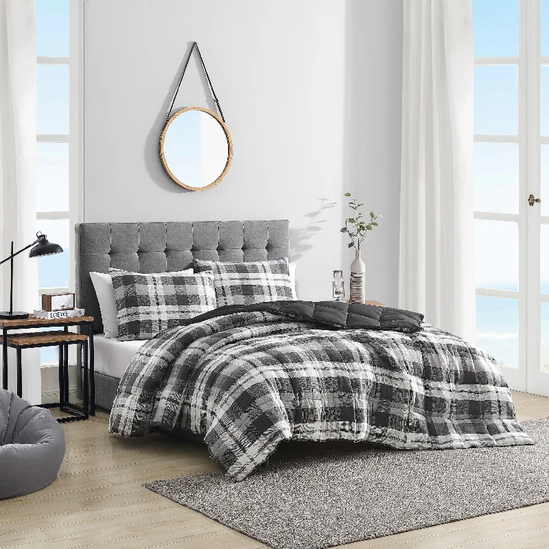 Synthetic - filled comforters like polyester for affordability and hypoallergenic propertiesNautica Crossview Plaid Charcoal Twin/Twin Xl Reversible Comforter & Sham Set