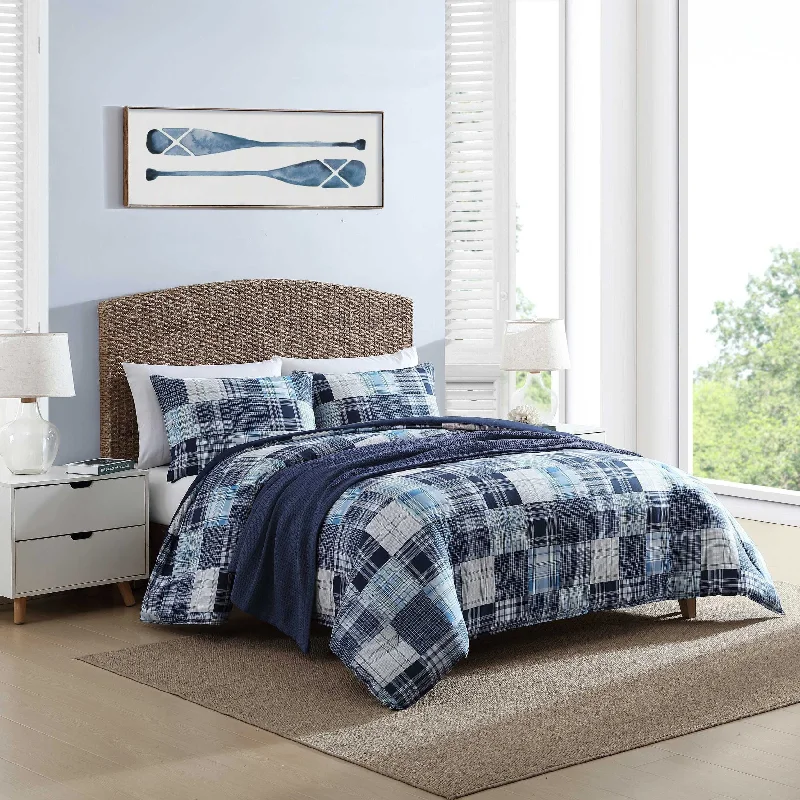 Microfiber - filled comforters that are lightweight and easy to care forNautica Mason Patchwork Navy Full/Queen Comforter & Sham Set