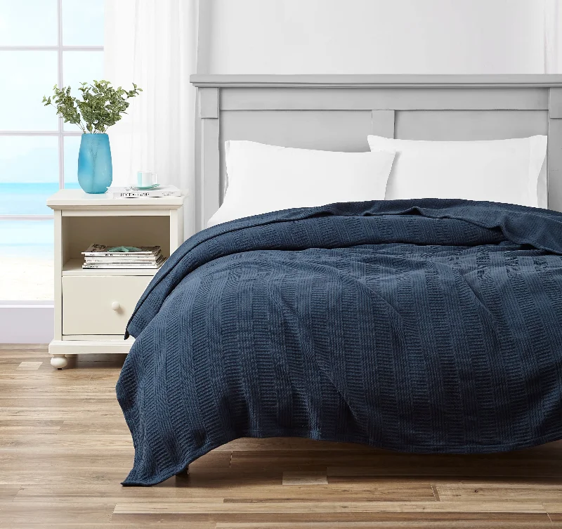 Duck down comforters with a softer feel and good warmth retentionNautica Rope Stripe Navy Twin Blanket