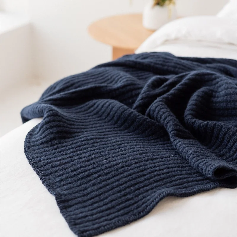 Alpaca wool blankets for a hypoallergenic and warm optionNavy Ribbed Wool Throw Blanket