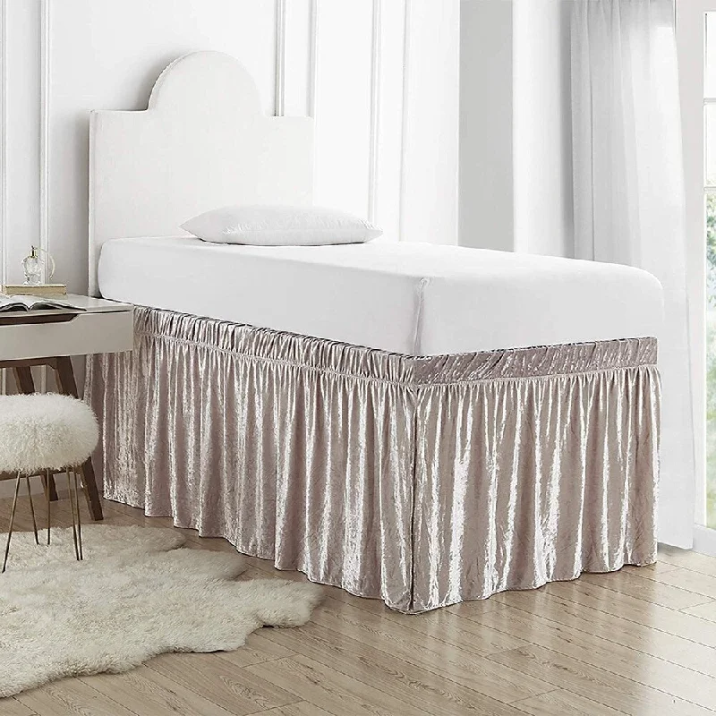 Bed skirts for beds with a canopy frameRuffled Dorm Sized Bed Skirt - Velvet Crush - Champagne Pink