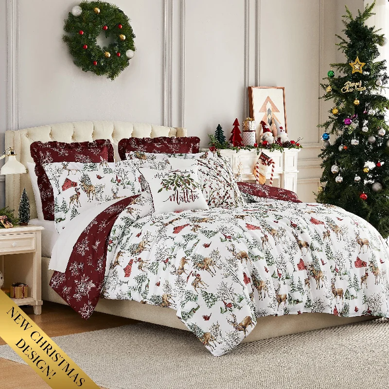 Goose down comforters known for their superior quality and insulationWhite Christmas 7-Piece Comforter Bedding Set