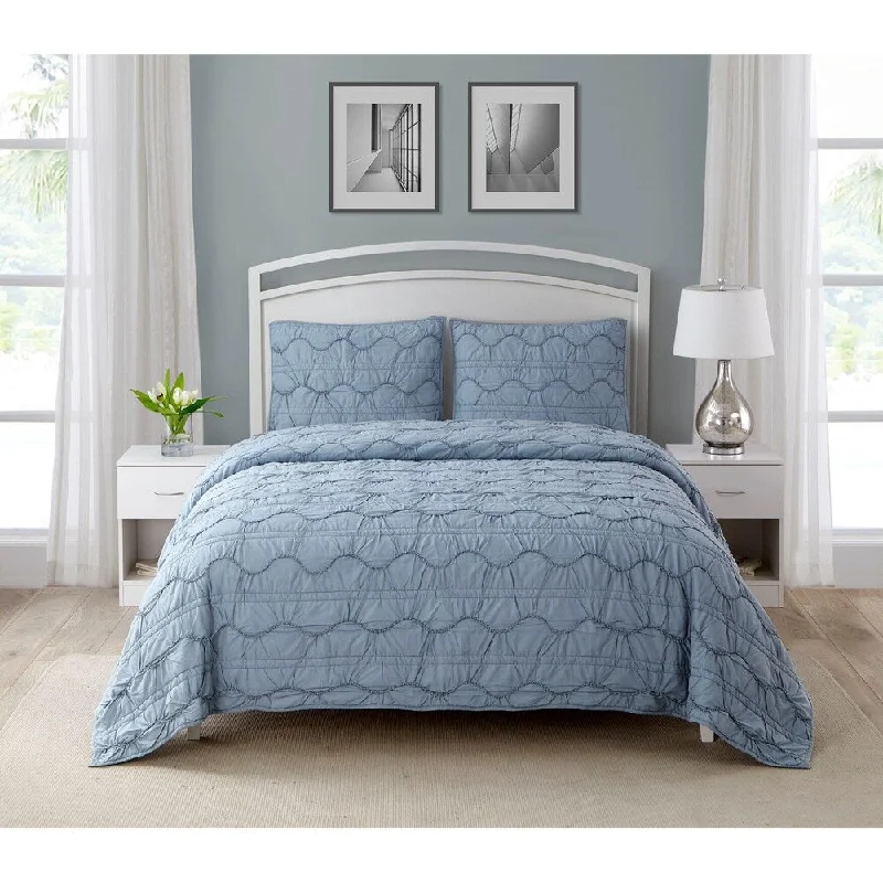 Queen - size comforters for standard queen - sized mattressesWonder Home Caesare 3PC Cotton Printed Quilt Set, Queen, Blue